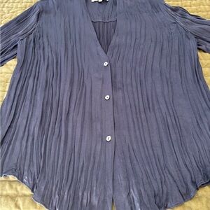 Vince Navy Button Down Pleated Shirt